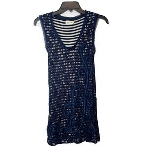 Anthropologie Meadow Rue Blue Lace Tank Top S Overlay Lace Striped Sleeveless
